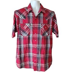 Vintage Plains Western Wear Tall Man Red Plaid Pearl Snap Shirt Men's LT Large